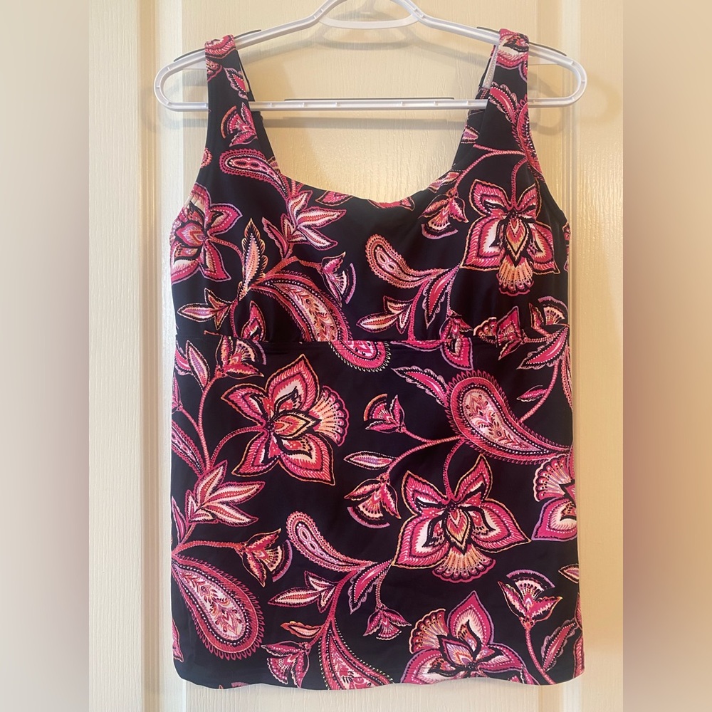 Lands' End Pink and Black Floral Swim Tankini